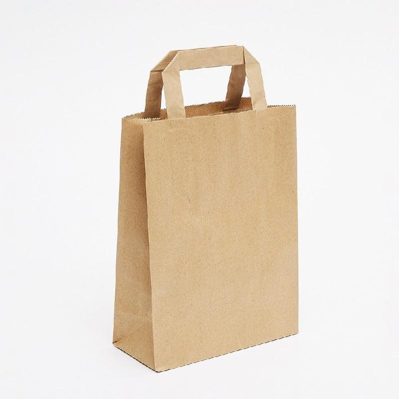 Sac kraft lisse poignées plates brun 22x10x29cm - par 50 - supporte jusqu'à 2kg - papier kraft 80gr/m²_0