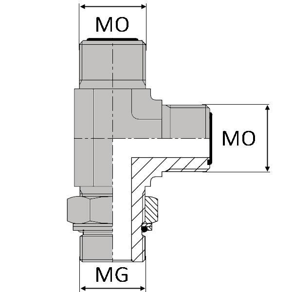 Té orientable renversé mâle ORFS x mâle ORFS x mâle gaz cylindrique - OTMCYR0402 - DESIGNATION : TMORFS RV 9/16 / MGCY1/8 JOR_0