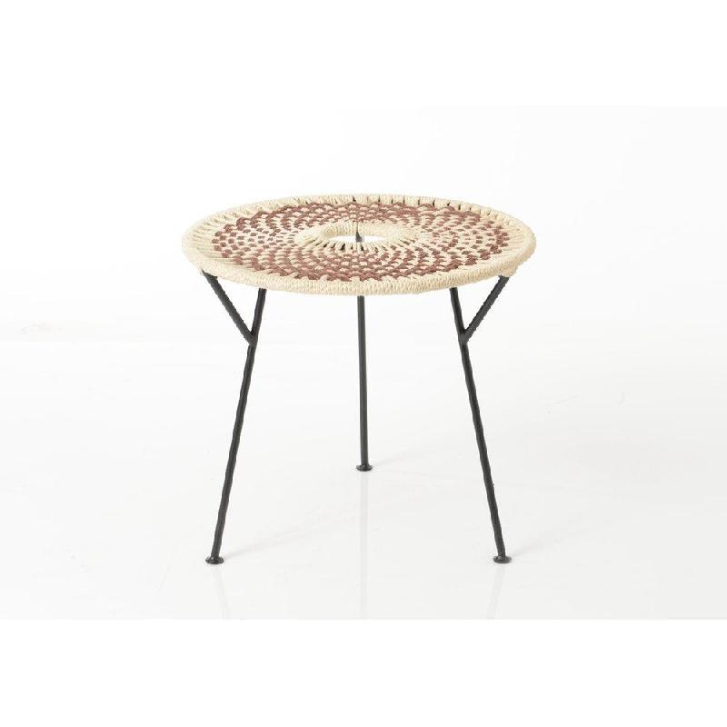 Table basse plateau tressé Baya marron Ø50cm x H45cm_0