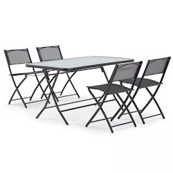 Oviala Business Table de jardin et 4 chaises pliantes en acier et verre noir - noir acier 103075_0