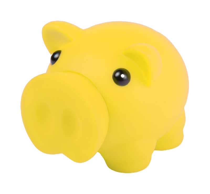 Tirelire en plastique en forme de cochon - ouverture par le nez - couleur jaune_0