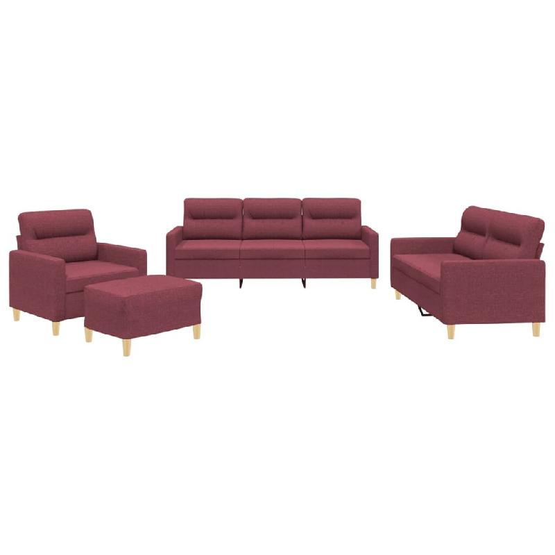 VidaXL Ensemble de canapés 4 pcs avec coussins Rouge bordeaux Tissu Modèle Boréal Chic - 3201550_0