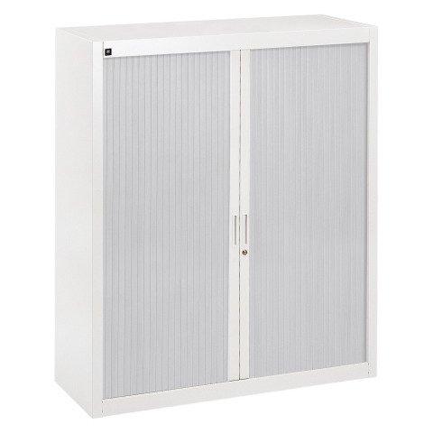 ARMOIRE BASSE MÉTAL H 136 X L 120 CM À RIDEAUX DÉMONTABLES BRUNEAU CORPS BLANC PORTES ALUMINIUM