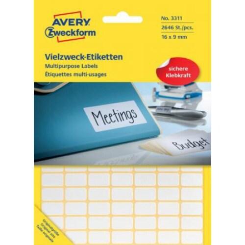 AVERY 2646 étiquettes multi-usages blanches, format 16 x 9 mm (27 feuilles / cdt) - 4004182033111_0
