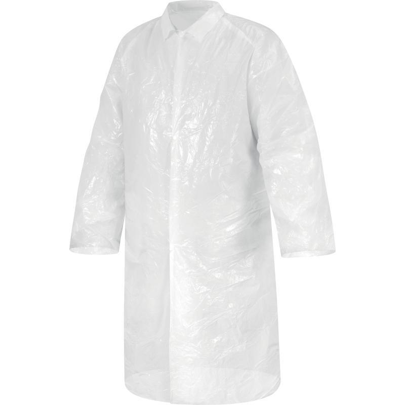 Blouse visiteur polyéthylène 18 µm - Fermeture 3 boutons pression - Col chemise - Boîte de 100 pièces_0
