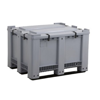 Caisse-palette en plastique 610L gris - Réf. 3AA007 - PEHD vierge - Fond et parois pleins avec 3 semelles_0