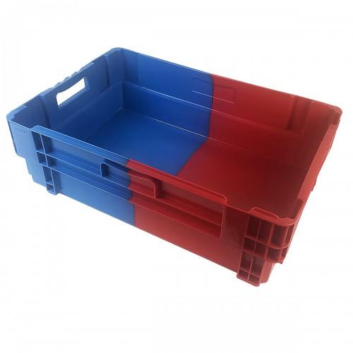 CAISSE PLEINE EMPILABLE EMBOÎTABLE 600 X 400 X 184 MM BICOLORE 34 L – BLEU/ROUGE GILAC