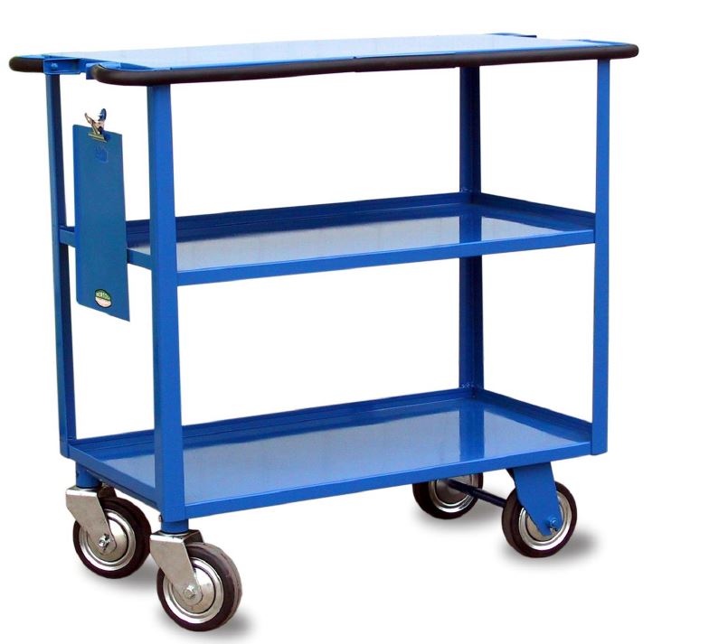 Chariot 3 plateaux ergonomique - monobloc pour ateliers et entrepôts - charge jusqu'à 400 kg_0