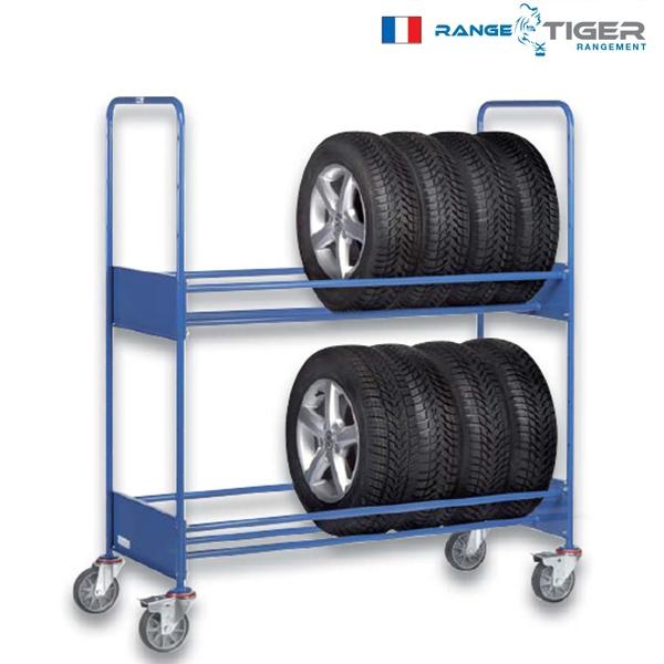 Chariot pour le rangement des pneus - charge 250 kg - 16 pneus - réglable avec ridelle en tôle acier - 11581850_0