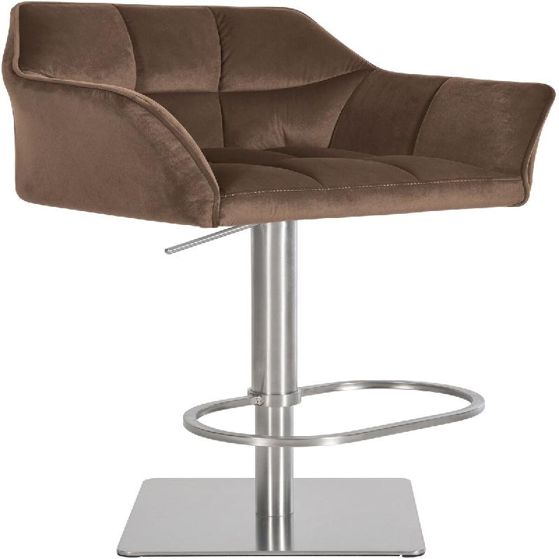 Décoshop26 - Tabouret de bar x1 réglable en velours marron assise enveloppante capitonnée avec base carrée en acier inoxydable 10_0006459 - marron_0