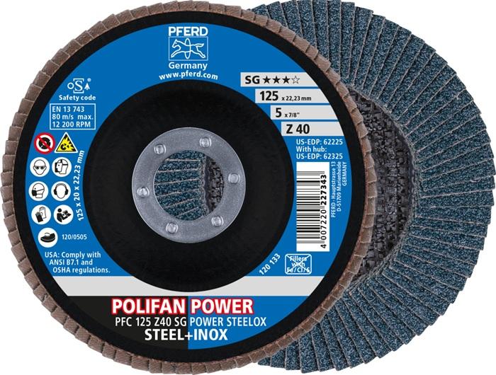 Disque à lamelles POLIFAN Z SG POWER STEELOX - D. 125 mm, granulation Z-40 conique, INOX, corindon zirconien - PFERD_0