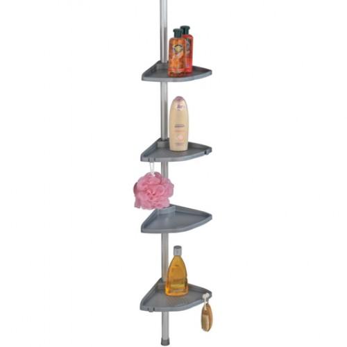 ÉTAGÈRE DE DOUCHE TÉLESCOPIQUE D'ANGLE EN ALUMINIUM 4 TABLETTES - GRIS WENKO