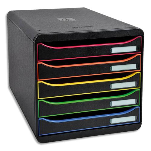 Exacompta - Module de classement Big-Box Plus Classic 5 tiroirs - Polystyrène choc, Noir/Arlequin - Dim. 27,8x26,7x34,7 cm_0