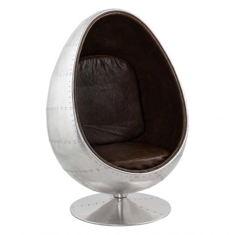 Fauteuil design Aviator Eggs 130 cm argent - Paris Prix - Rotation 360° et effet métal riveté_0