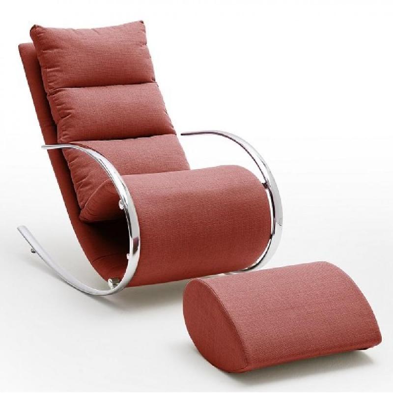 Fauteuil relax Yanis - Tissu rouge - Pouf indépendant - Structure métal - Design chic et confort optimal_0