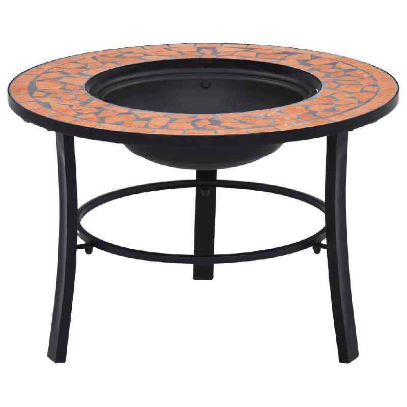 Foyer mosaïque en terre cuite - céramique 68 cm avec support à trois pieds et grille d'isolation_0