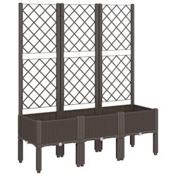 Helloshop26 - Jardinière bac lit surélevé plantes fleurs terrasse jardin avec treillis 120 x 40 x 142 cm PP marron 02_0038240 - 3000214187273_0