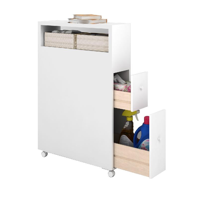 Helloshop26 - Meuble de rangement étroit 50 x 16 x 72,3 cm avec tiroirs coulissants et paniers en osier vintage en MDF blanc 20_0013124 - blanc Bois_0