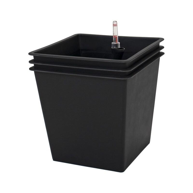 HORTALIA Lot de 3 pots à réserve d'eau 36 L en polypropylène 34x34x31 cm pour intérieur et extérieur - noir plastique polypropylène P3_S34H31_WS-S34_0