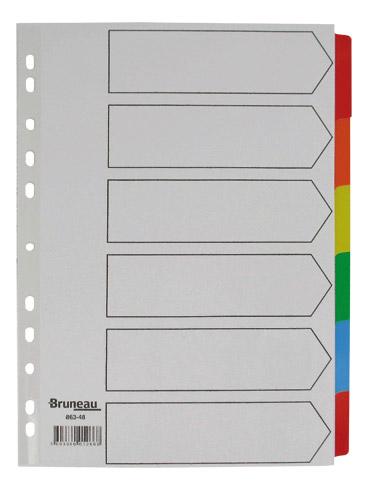 LOT DE 2 - INTERCALAIRE A4 CARTE BRISTOL BLANCHE BRUNEAU 6 ONGLETS NEUTRES MULTICOLORES - 1 JEU