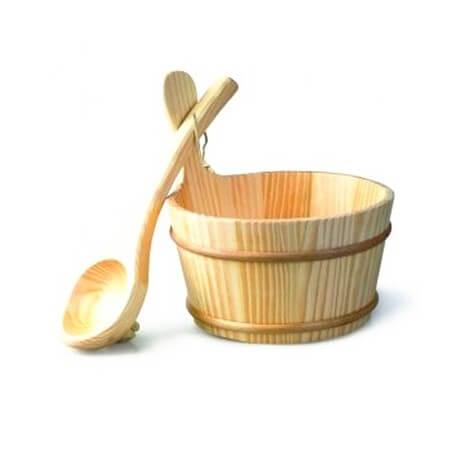 Kit x 4 accessoires pour sauna - seau, louche, sablier, thermomètre hygromètre en pin + essence eucalyptus Harvia 400ml_0