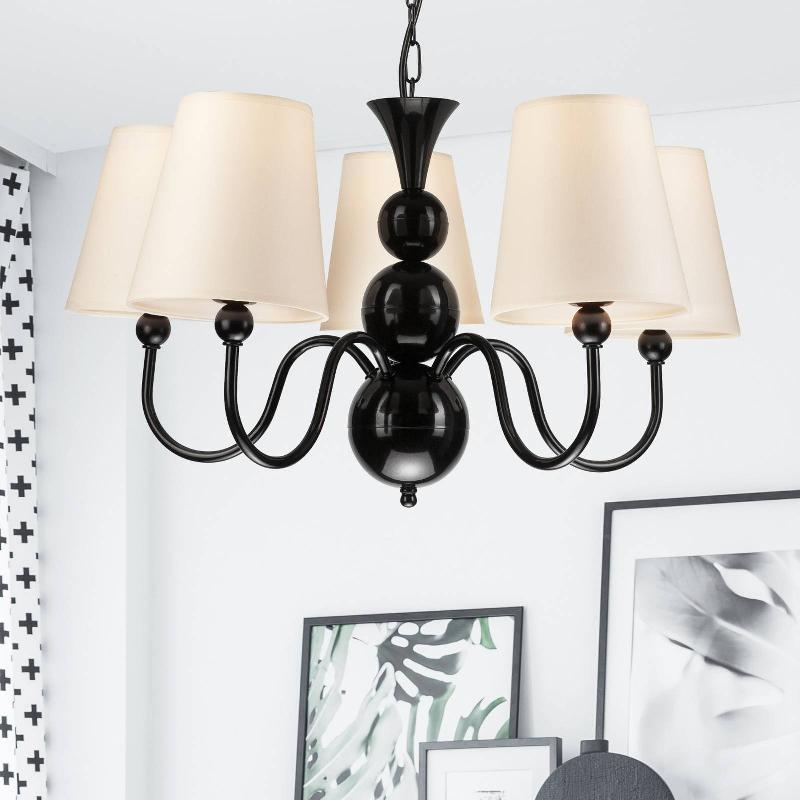 LAMKUR LUSTRE MARY AVEC CINQ ABAT-JOUR, NOIR/BLANC