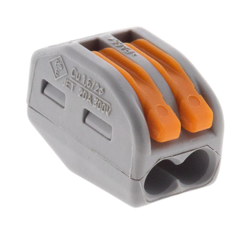 Lot de 15 bornes automatiques à cliquet S222 - 2 entrées - fils rigides et souples 4mm² max - Orange - Wago - Connexion rapide et sécurisée_0