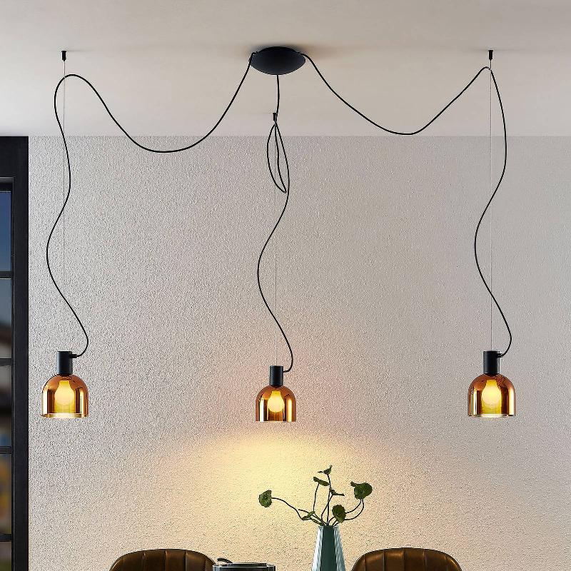 LUCANDE SERINA SUSPENSION, 3 LAMPES, VERRE CUIVRÉ