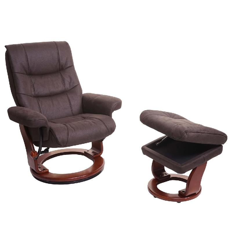 MCA Fauteuil relax HWC-J42, Fauteuil TV Tabouret, Tissu ~ imitation daim noir-marron, piètement imitation noyer - marron textile 78129_0