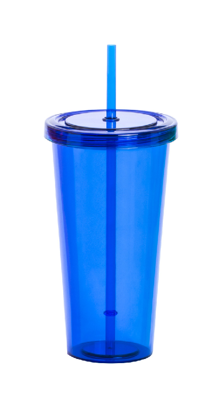 Mug en plastique transparent - 750 ml - avec couvercle et paille colorés_0