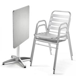 Oviala Business Ensemble table de jardin bistrot inclinable 2 places aluminium gris - gris aluminium 105014_0