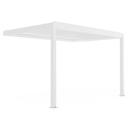 Oviala Business - Pergola bioclimatique adossée motorisée en aluminium blanc 3x4m avec lames orientables et éclairage LED intégré_0