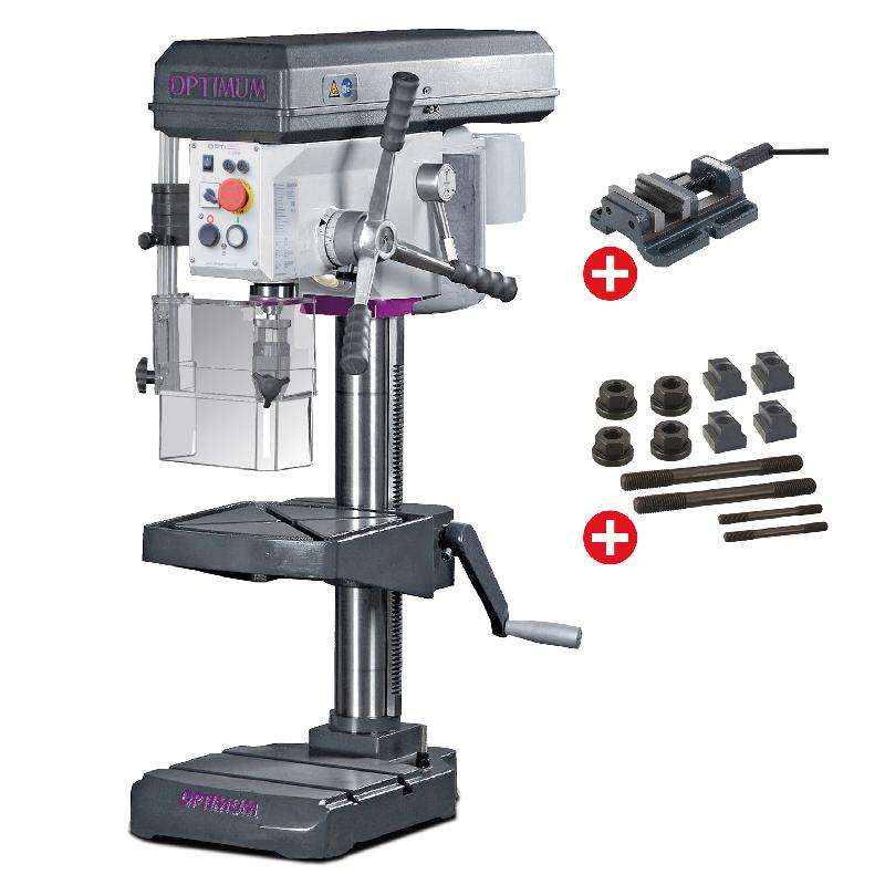 Perceuse d'établi jusque ø 24 mm raccord CM2 850W 230V 7 vitesses + étau de perçage + jeu de boulons Optidrill B24H PACK 230V_0