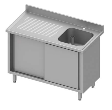 Plonge sur armoire inox adossée avec 1 bac à droite portes coulissa... - P934516110_0