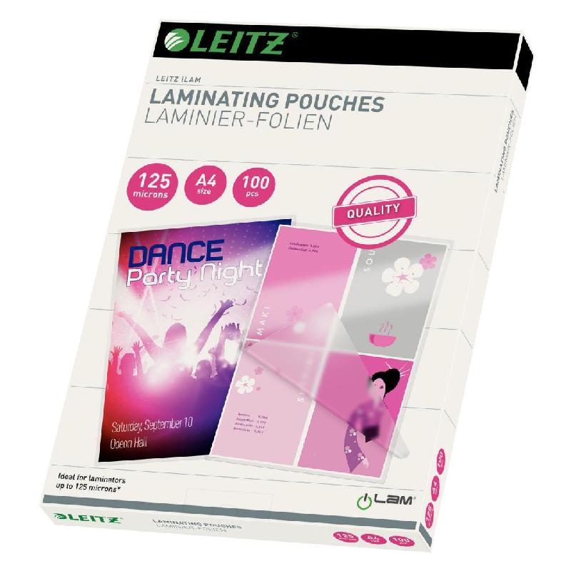 POCHETTES DE PLASTIFICATION LEITZ ILAM A4 - EPAISSEUR : 125 MICRONS PAR FACE - LOT DE 100