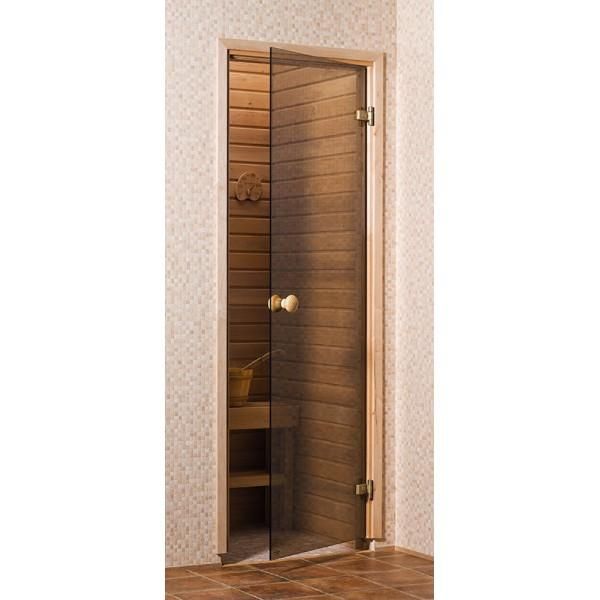 PORTE DE SAUNA EN VERRE SÉCURITE 8 MM CADRE EN PIN 70 X 190 TRANSPARENTE