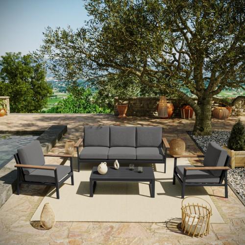 SALON DE JARDIN EN ALU SOLEA - ANTHRACITE - 5 PLACES AVRIL PARIS
