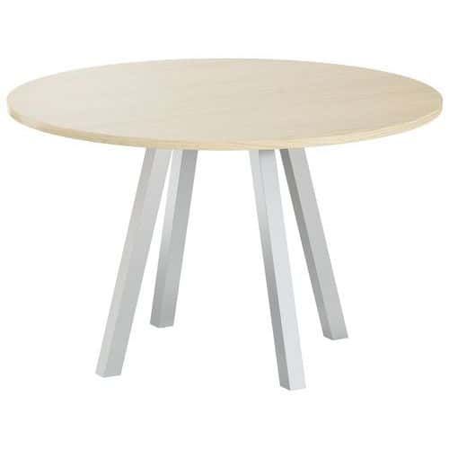TABLE RÉUNION EVAN Ø 120 CM PIED ALU PLATEAU CHÊNE CLAIR - MBA