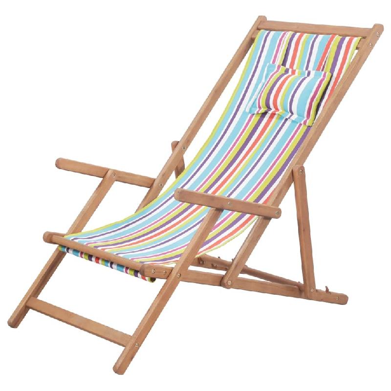 VidaXL Chaise Pliable De Plage Tissu Et Cadre En Bois Multicolore - multicolore 43998_0