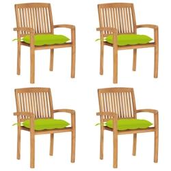 VidaXL Chaises De Jardin Empilables Avec Coussins Lot De 4 Teck Solide - vert 3073266_0