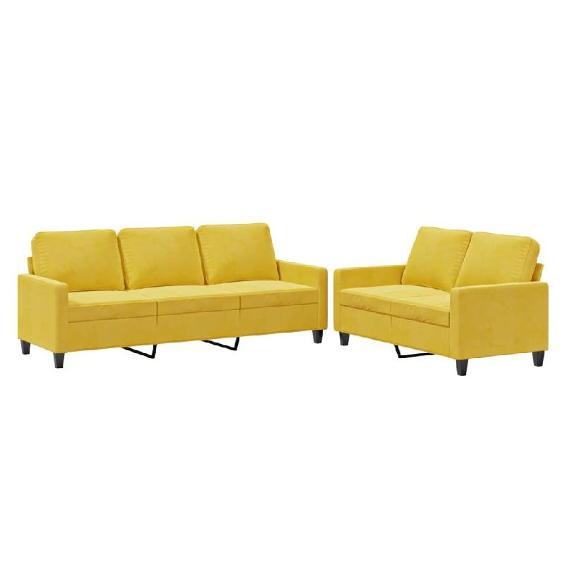 VidaXL Ensemble de canapés 2 pcs avec coussins Jaune Velours Modèle Whisper Royale - 3201522_0