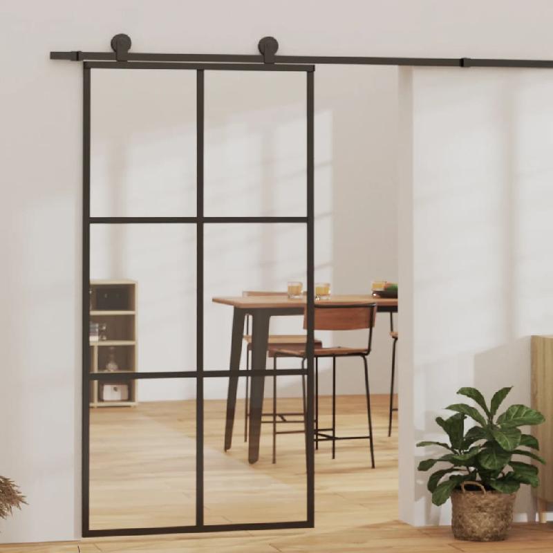 Vidaxl porte coulissante verre esg et aluminium 102x205 cm noir 151013_0