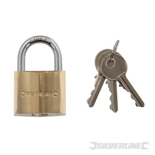 Cadenas en laiton 30 mm - Silverline MSS02 - Anse en acier trempé chromé avec mécanisme à gorges_0