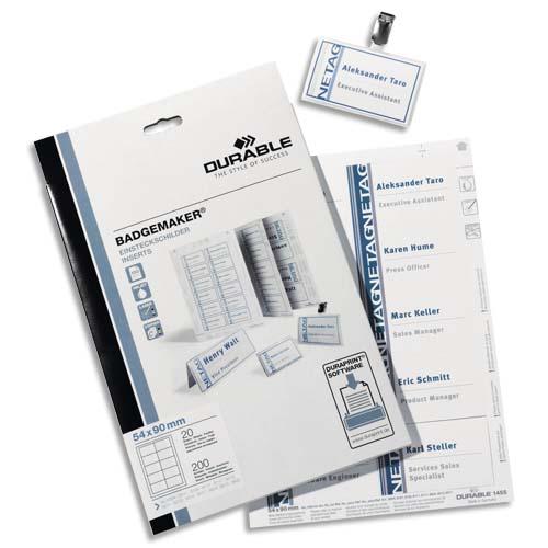 BOÎTE 200 ETIQUETTES BADGEMAKER POUR BADGES L90 X H54 MM - BLANC