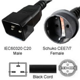 Cordon d'alimentation électrique CEE7/7 (Schuko) / C20 - 10A 250V H05VV-F3G1.0 - 5m_0