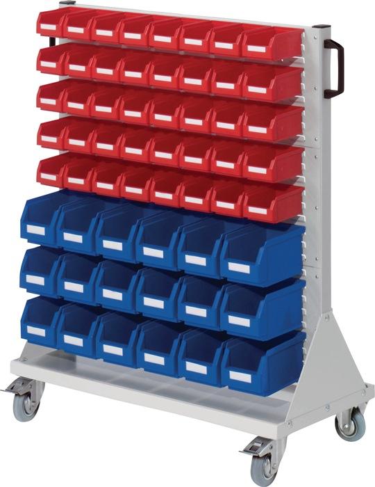 Chariot à  roulettes RasterMobil H1230xl1000xP500mm Boîtex.18xtaille6 bleu/40xtaille 7 rouge RASTERPLAN_0