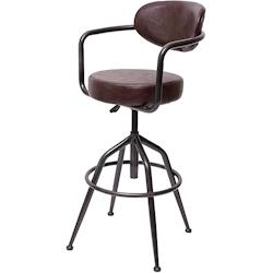 Décoshop26 - 1x tabouret de bar pivotant style industriel réglable en hauteur marron vintage avec dossier TDB04058 - marron 3001540969601_0