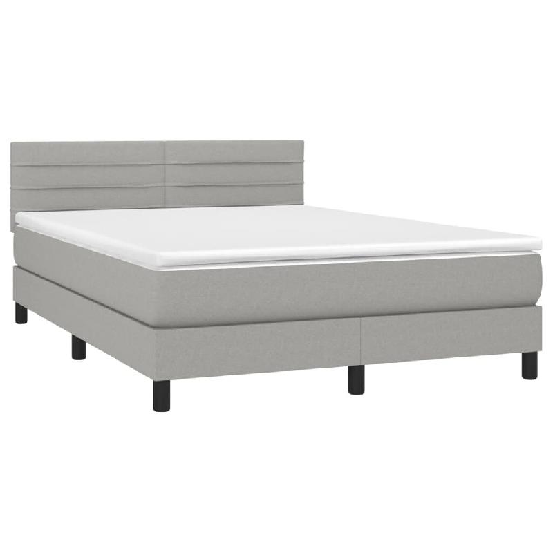 Décoshop26 - Cadre de lit LED avec sommier tête de lit matelas 140x190 cm tissu gris clair TDL0208561 - gris 3001547682725_0