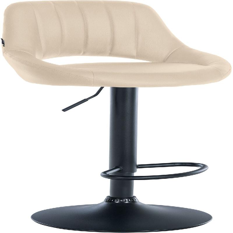 Décoshop26 - Tabouret de bar chaise haute x1 réglables en PVC crème dossier ajouré et pied métal noir 10_0006595 - beige métal 3000265655066_0