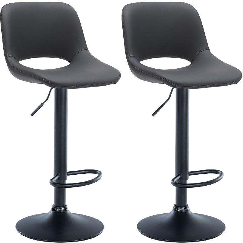 Décoshop26 - Tabourets de bar chaises haute x2 avec repose-pieds en PVC noir piètement métallique noir 10_0004066 - noir métal 3000251914115_0